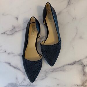 Cole Haan Black Leather Amalia Skimmer Navy Blue Pointed Toe d’Orsay | 9B